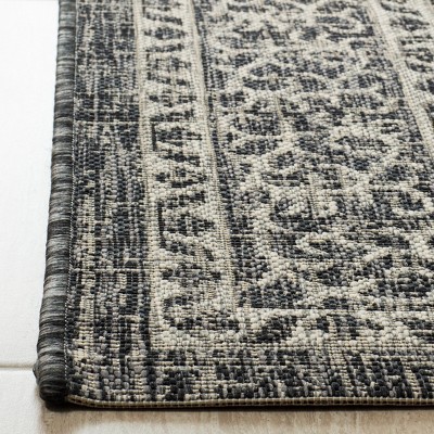 Light Grey and Black Square Synthetic Flat Woven Area Rug