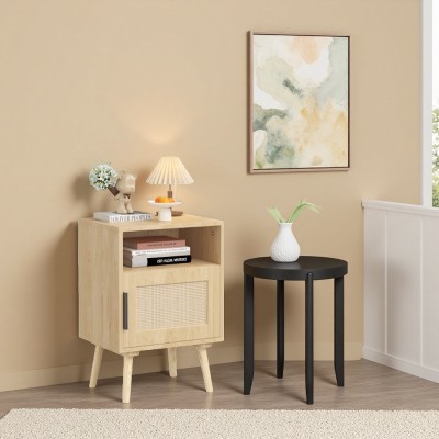 TIRAMISUBEST Rattan Nightstand Faux Rattan Drawer Storage with Wood Legs Bedside Storage Living Room Bedroom