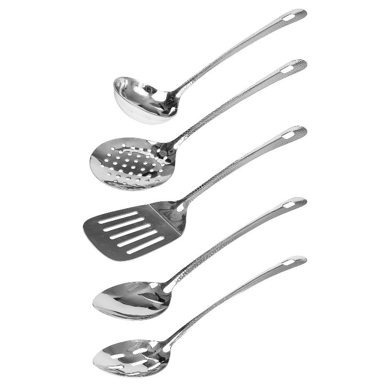 Lexi Home 5-Piece Stainless Steel Hammered 13" Kitchen Utensil Set, 2 of 6