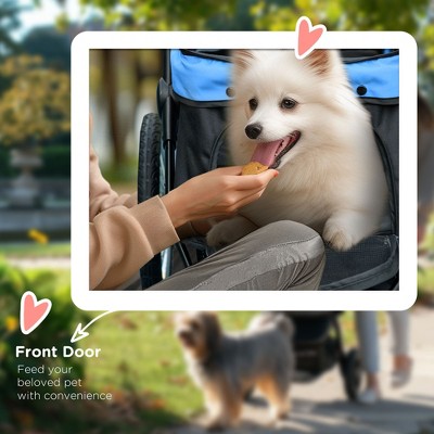 Blue and Black Foldable Dog Stroller with Adjustable Canopy