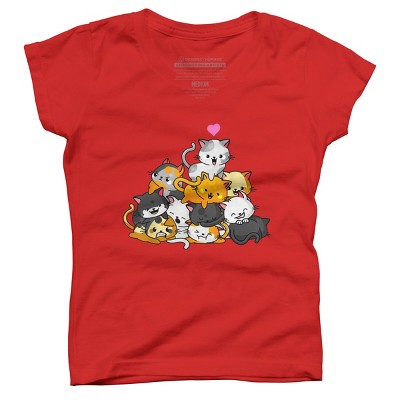 Girl's Design By Humans Cat Cute Pile Cats Anime Kawaii Neko Gift Women Girls By MiuMiuShop T-Shirt