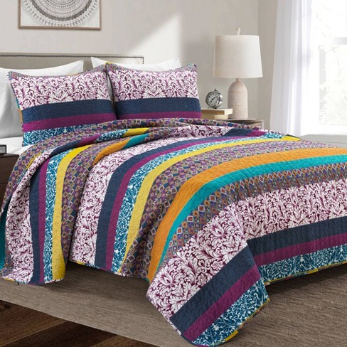 Lush Décor 3pc King Boho Stripe Reversible Oversized Cotton Quilt