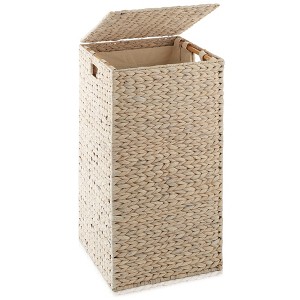 Casafield Laundry Hamper with Lid and Removable Liner Bag, Woven Water Hyacinth Square Laundry Basket for Clothes - 1 of 4