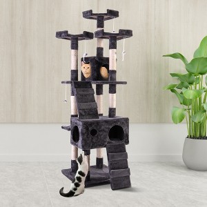 FURNIinspire Pet Tower 67 Multi Level Cat Tree Tower, Kitten Condo House with Scratching Posts, Kitty Play Activity Center, Gray, 19.70"*19.70"*67" - 1 of 4