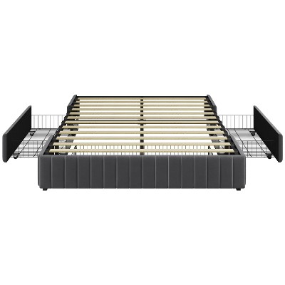 Yaheetech Upholstered Bed Frame Without Headboard With 4 Storage Drawers