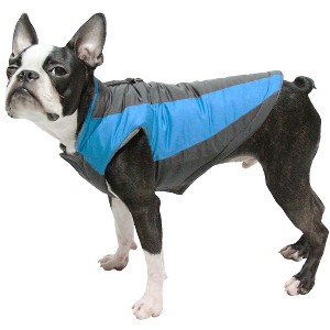 Gooby Trekking Jacket, Small Dog Fleece Lined Jacket with Water Resistant Shell and Leash Ring, Blue, Medium - 1 of 1