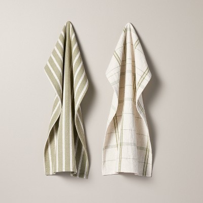 Magnolia Hearth Hand Dishtowel Kitchen Towel Cream Bronze Stripe Set of 2