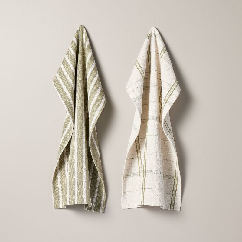 2ct Plaid &#38; Stripe Kitchen Towels Green/Natural - Hearth &#38; Hand&#8482; with Magnolia, 1 of 5