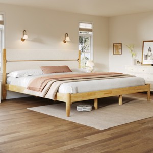 Upholstered Bed With Solid Wood Frame & Fleece Headboard Tapered Legs and Built in Storage for Bedroom-The Pop Home - 1 of 4