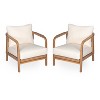 VYNXARIA Set of 2 28" Outdoor Lounge Chair with Woven Backrest, Solid Wood Frame, Comfortable Cushions, and Curved Armrests for Patio or Garden - 2 of 4
