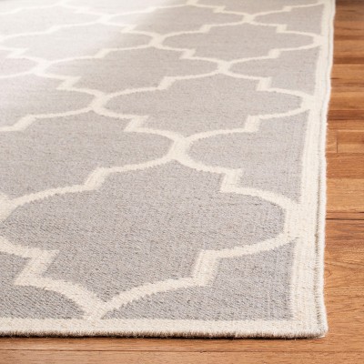 Handmade Dark Grey and Ivory Wool Geometric Runner Rug