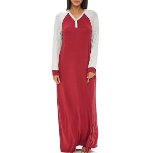 ADR Women's Soft Knit Nightgown, Full Length Long Henley Night Gown Pajamas Raglan Sleep Dress with Pockets - 1 of 4