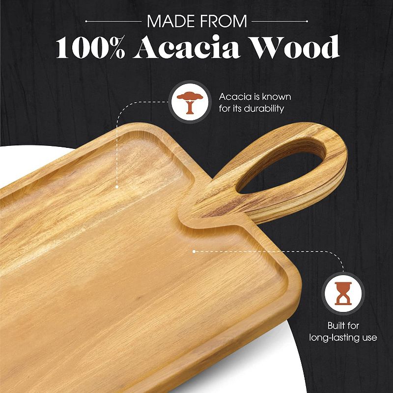 American Atelier Acacia Wood Cutting Board with Handle, Large Chopping Board, Wooden Serving Tray for Cheese, Meats, Charcuterie Board, 3 of 8