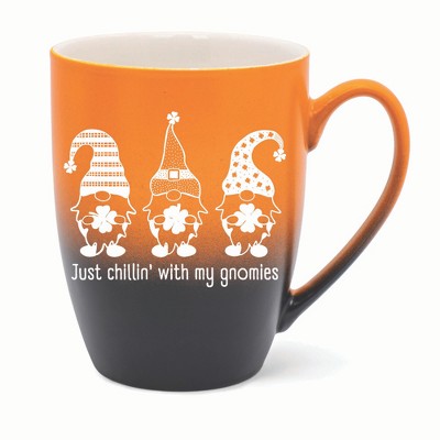 Elanze Designs Just Chillin' With My Gnomies Two Toned Ombre Matte 10 ounce New Bone China Coffee Tea Cup Mug, Orange and Black