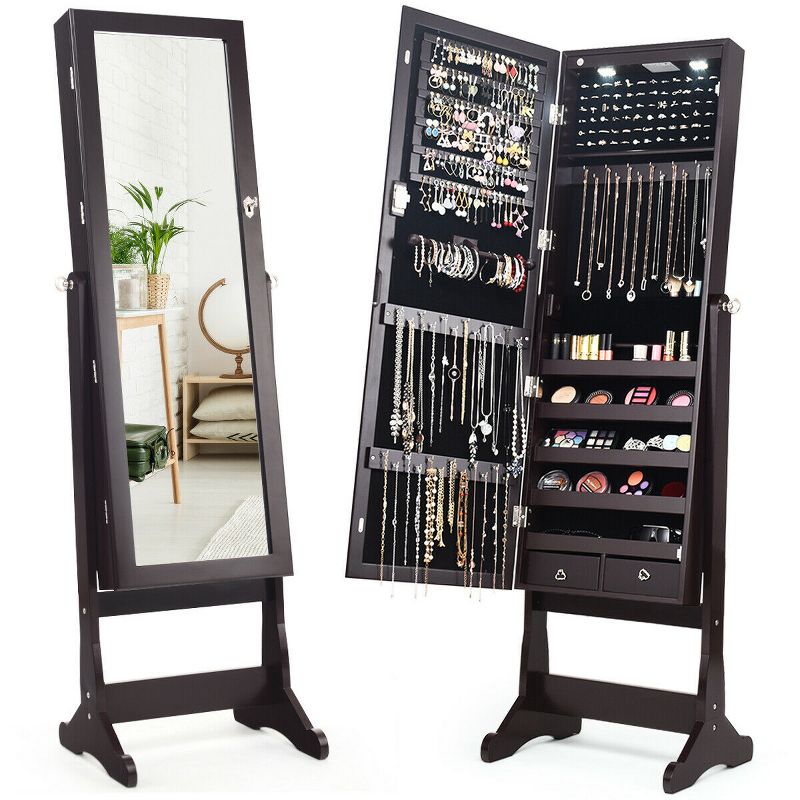 Costway Mirrored Jewelry Cabinet Organizer Storage Stand w/LED Lights Clearance, 1 of 11
