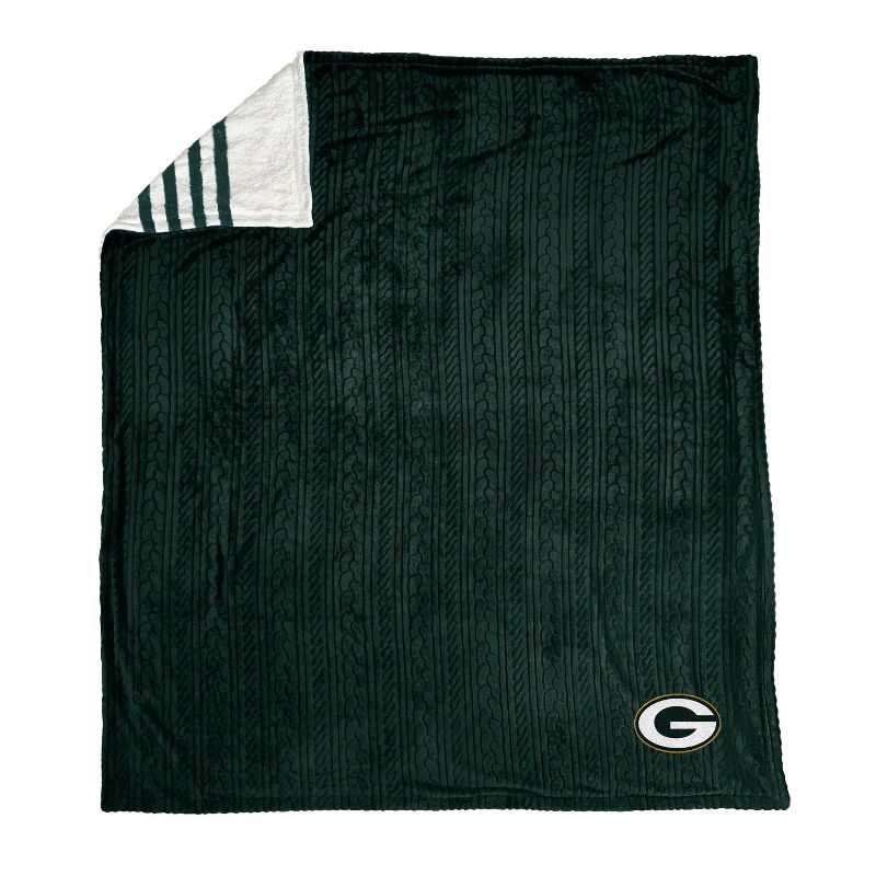 NFL Green Bay Packers Embossed Logo Faux Shearling Stripe Blanket, 1 of 4