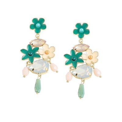 SOHI Women's Green Floral Drop Earrings