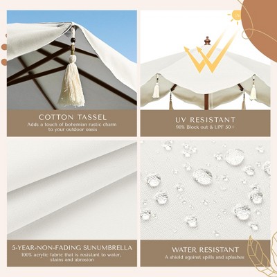 Beige Nylon Boho Fringe Umbrella Replacement Canopy, 7 ft