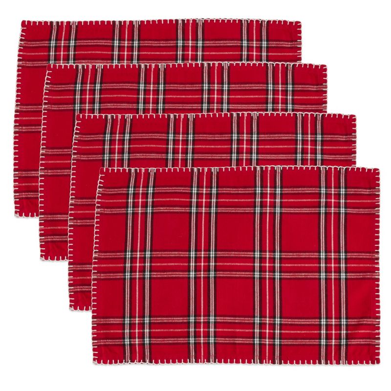 14&#34; X 20&#34; Plaid Whipstitch Placemat Set of 4 pc Red - SARO Lifestyle, 3 of 4