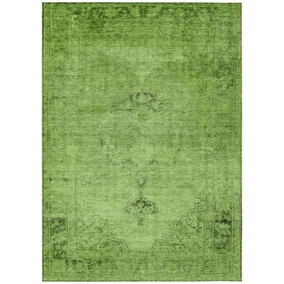 Green And Olive Green Oriental Washable Indoor Outdoor Area Rug