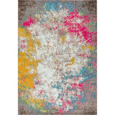 Contemporary Yellow Multicolor Abstract Synthetic Area Rug