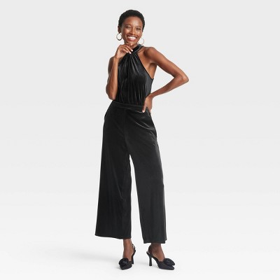 Women s Velvet Jumpsuit A New Day Black Target