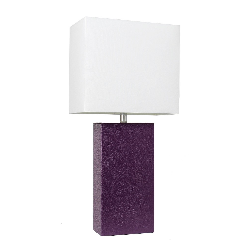 21" Monaco Avenue Modern Leather Table Lamp Eggplant - Elegant Designs: UL Listed, Linen Shade, No Assembly Required