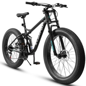INFURNIC Bicycles Full Suspension Mountain Bike with 21 Speeds and Fat Tires for Adventure Seekers, Black, 78"*27"*41.5" - 1 of 4