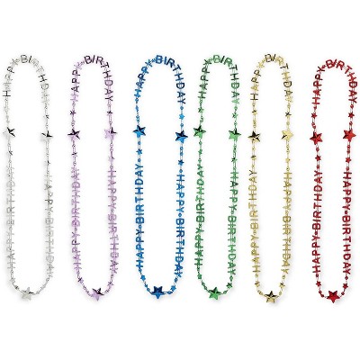 Sparkle and Bash 24-Pack Happy Birthday Bead Necklace 15.5 in Party Favors Supplies, 6 Colors