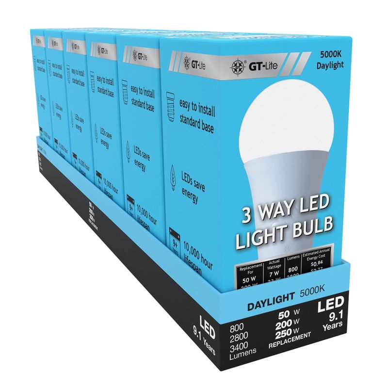 6-Pack 3400 Lumen LED A21 3-Way Bulb 50-200-250W  Bright white/Daylight/Soft white, 2 of 11