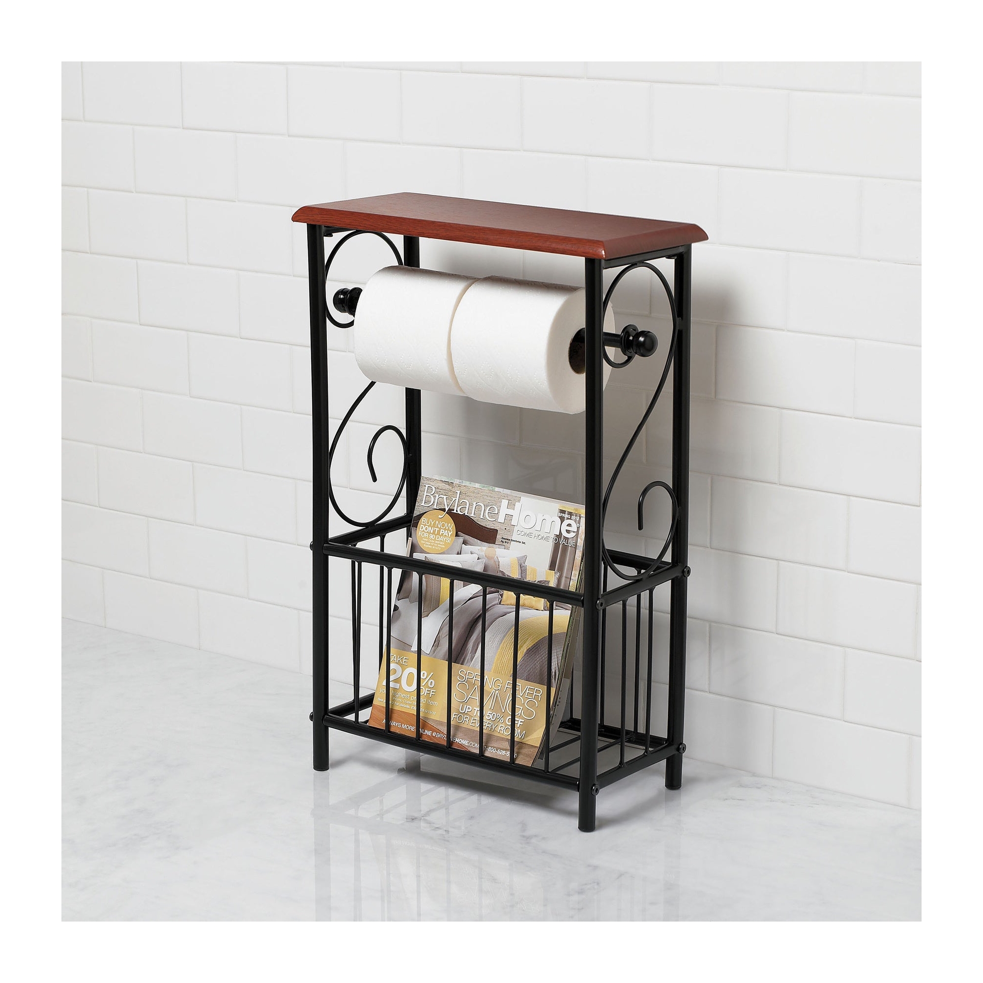 BrylaneHome Scroll Toilet Paper & Magazine Holder - Black