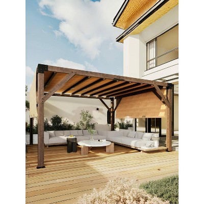 12 X 14 Ft Wood Pergola Kit with Retractable, All-Season Durability, High-Wind Rating, Durable,Wood Patio Pergola for Outdoor Patio