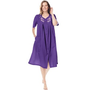Only Necessities Plus Size Embroidered Bib Seersucker Lounger - 1 of 4