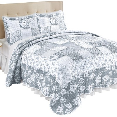 Collections Etc Eden Floral Patchwork Scalloped Edge Quilt