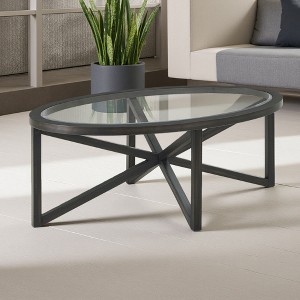 46.5" Glass & Solid Wood Oval Coffee Table - 1 of 4