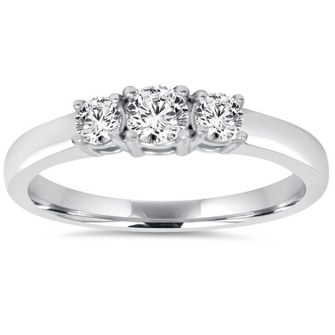 Pompeii3 3/4ct Diamond 3 Stone Engagement Ring 14k White Gold - Size 4 ...