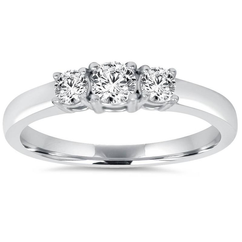 Pompeii3 3/4CT Diamond 3 Stone Engagement Ring 14K White Gold, 1 of 5