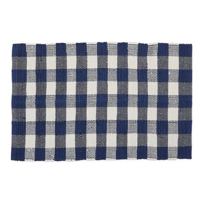 Design Imports Buffalo Check Chindi - Navy & Cream- 26 X 40 In