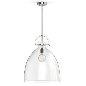 18 in. 1-Light Modern Brushed Nickel Geometric Pendant Light with Clear Glass Shade for Kitchen, Dining, or Foyer Spaces - 1 of 4