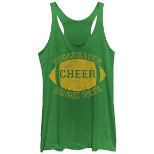 Women's CHIN UP Football Touchdown Cheer Drink Beer Racerback Tank Top - 1 of 3