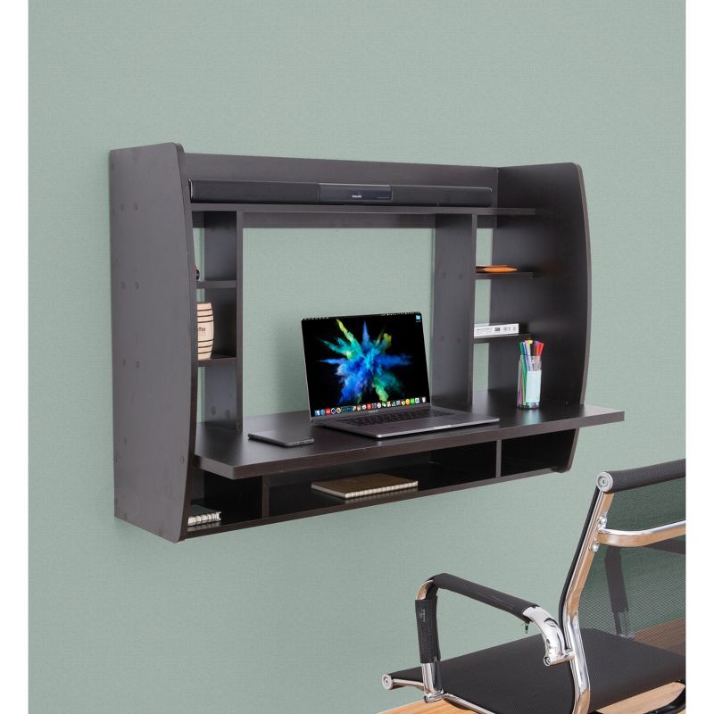 Basicwise Wall Mount Laptop Office Desk with Shelves, 2 of 7