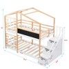JANSNO Twin over Twin House Bunk Bed with Roof Windows, Blackboard & Storage Ladder Platform Bed Frame - 4 of 4