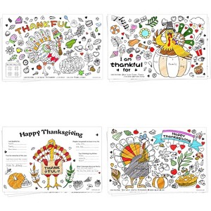 4E's Novelty 12 Pack Thanksgiving Placemat Activity for Kids & Adults - Perfect Disposable Paper Placemats 11x17, Fall Turkey Table Decor & Crafts - 1 of 4