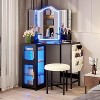Fredees Vanity Desk: Lighted Mirror, LED Lights, Charging Station, Bedroom Corner Vanity with Stool - 4 of 4