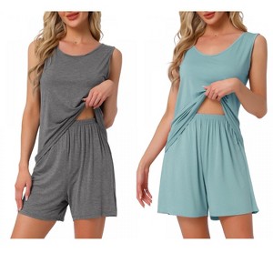 INSPIRE CHIC Women's 2 Pcs Cotton Soft Sleeveless Cami & Shorts Pajama Set - 1 of 4
