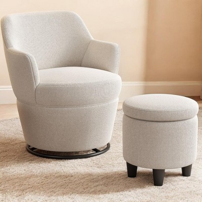 Alilang 27.16 inches Modern Swivel Accent Chair with Matching Upholstered Ottoman-White