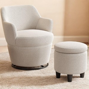 Alilang 27.16 inches Modern Swivel Accent Chair with Matching Upholstered Ottoman-White - 1 of 4