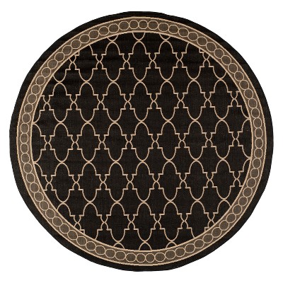 7'10" Round Gibson Outdoor Rug Black/Beige - Safavieh