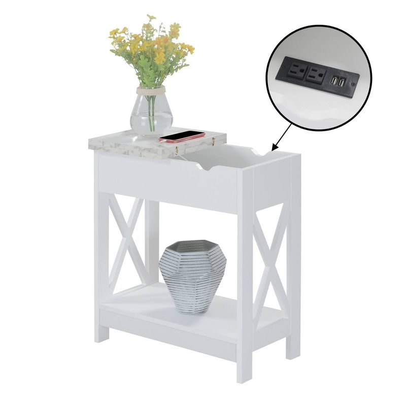 Oxford Flip Top End Table with Charging Station and Shelf Faux - Breighton Home, 4 of 9