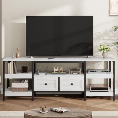 Modern-Industrial TV Stand with Metal Frame & 2 Fabric Drawers
